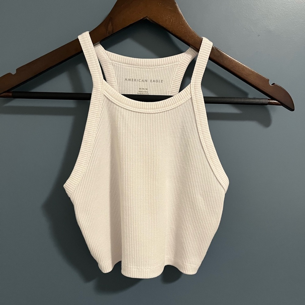 American Eagle Outfitters Cream Ribbed Crop Top